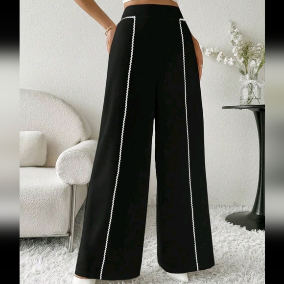 Women Solid Color Patchwork Minimalist Style Casual Pants, For Daily Wear - Picture 4 of 4